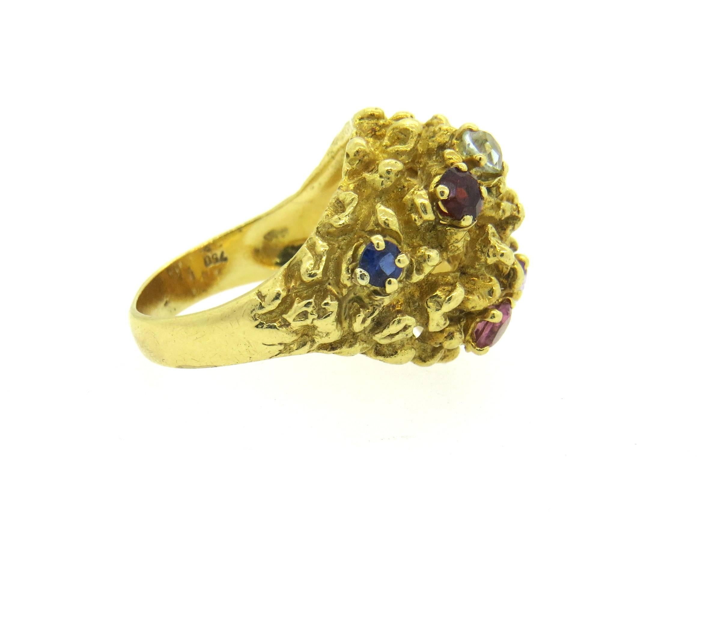 1970s H Stern Multicolor Gemstone Gold Free Form Dome RIng  In Excellent Condition In Lambertville, NJ