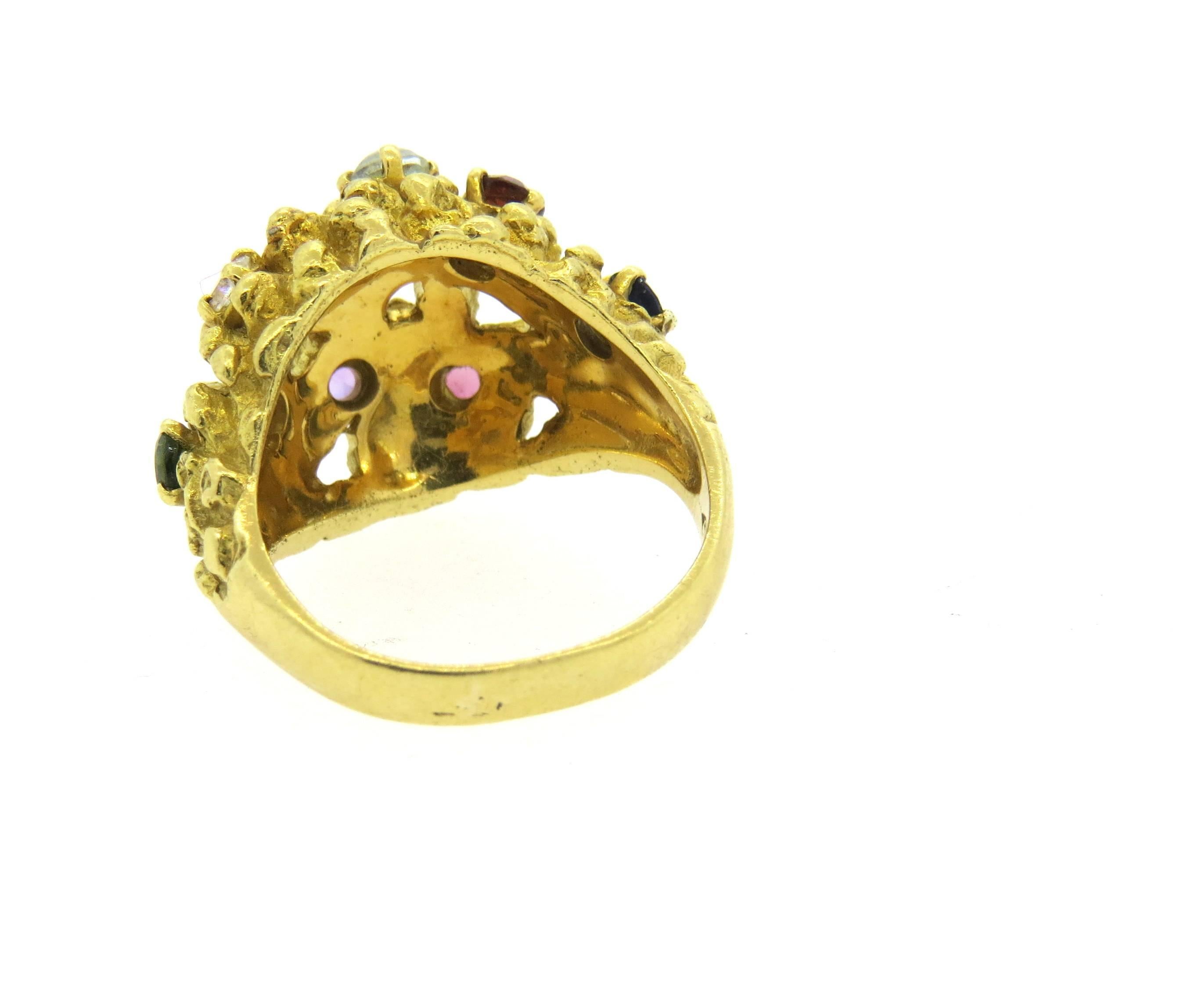 1970s H Stern Multicolor Gemstone Gold Free Form Dome RIng  1