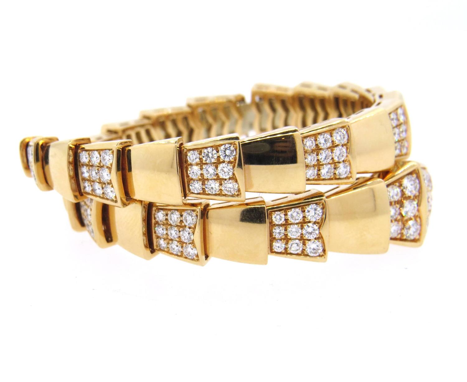Impressive Bulgari Serpenti Diamond Gold Wrap Bracelet For Sale at 1stdibs