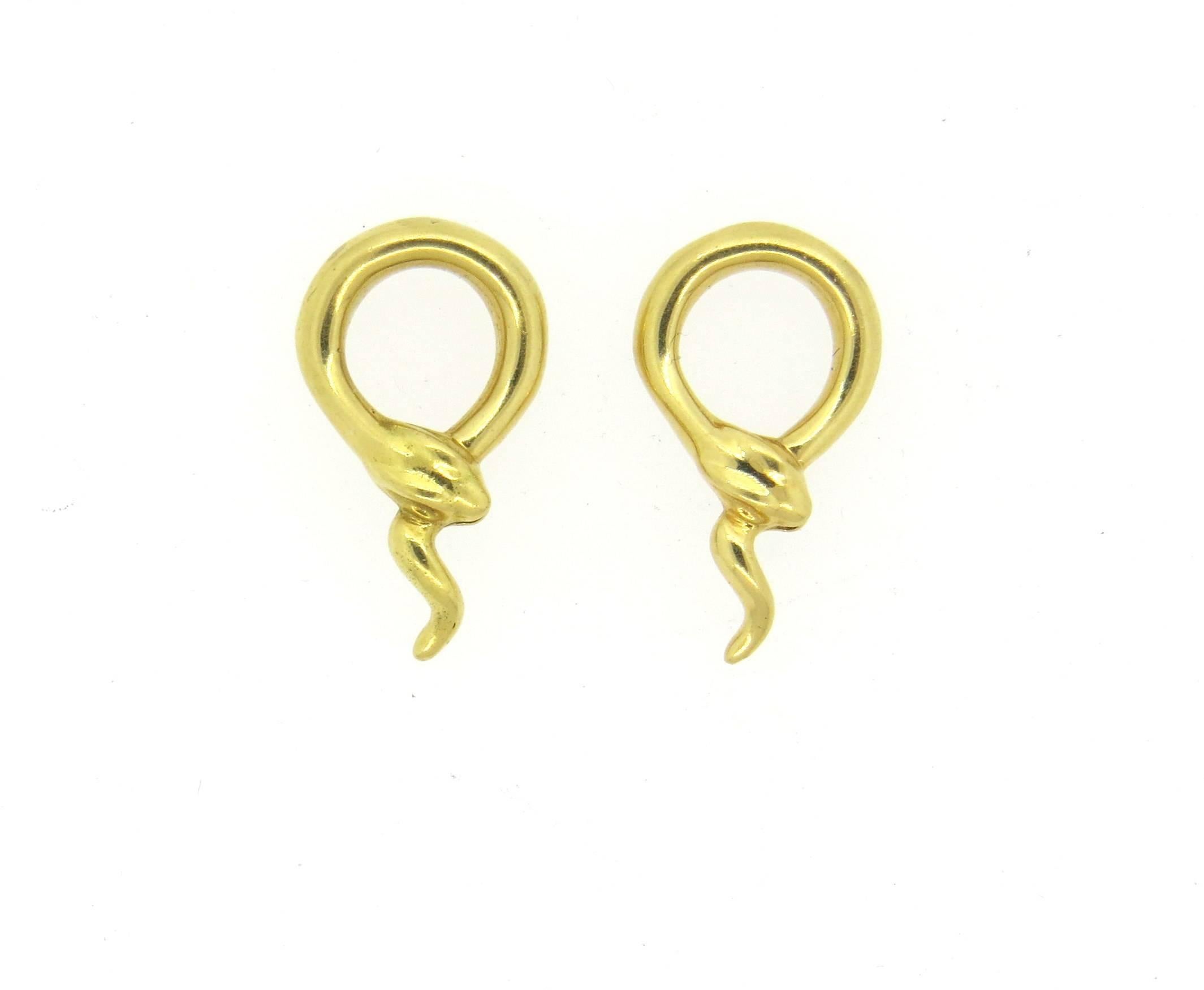 Rare Tiffany & Co Elsa Peretti Gold Snake Earring Pendants  In Excellent Condition In Lambertville, NJ