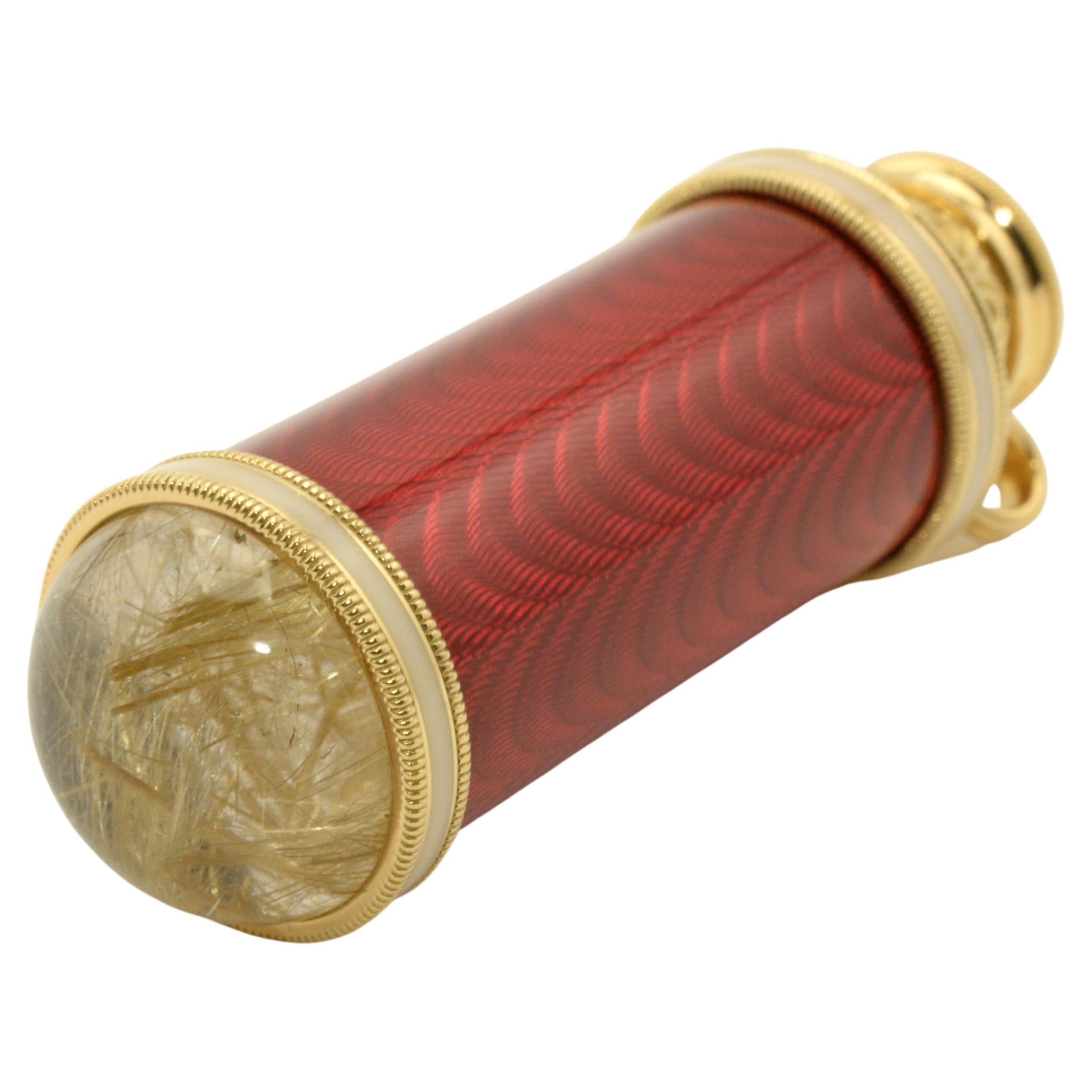 Award Winning Design Red Guilloché Enamel Kaleidoscope Pendant in 18ky Gold
