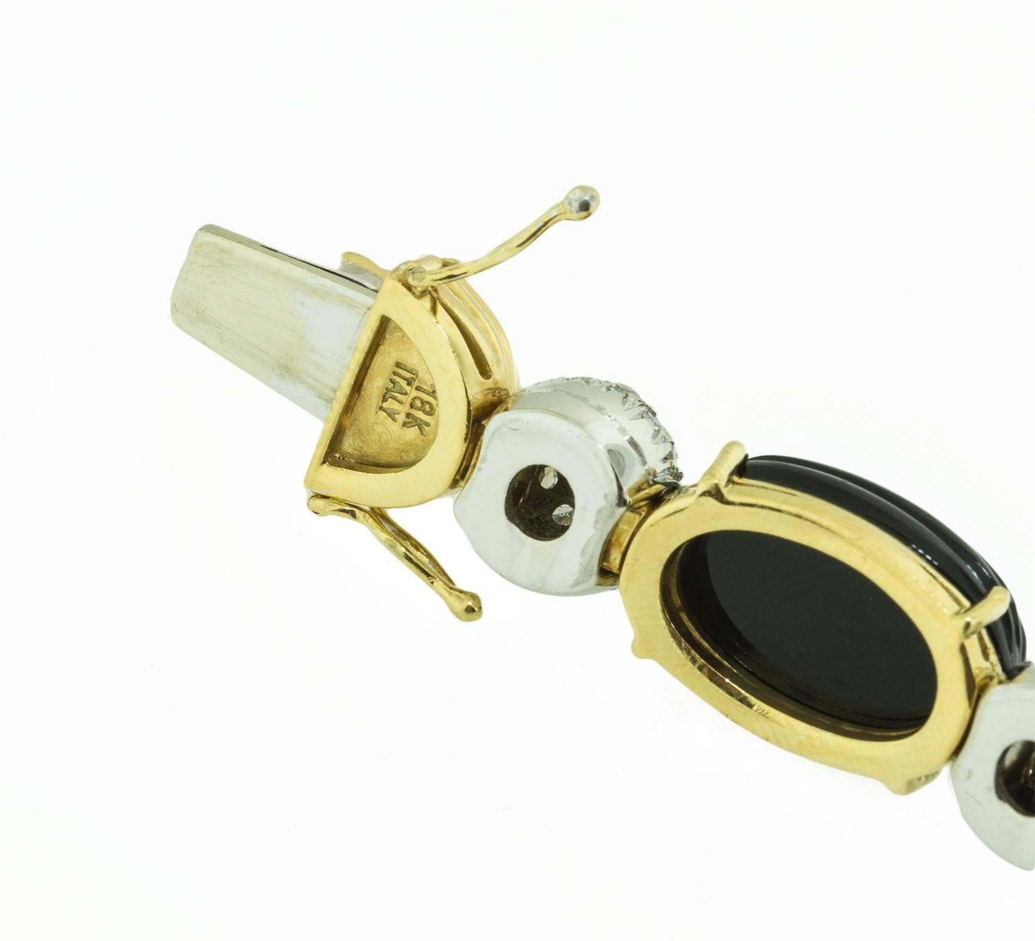 Italian Diamond Chrysoprase Onyx Gold Bracelet In Excellent Condition For Sale In Toronto, Ontario