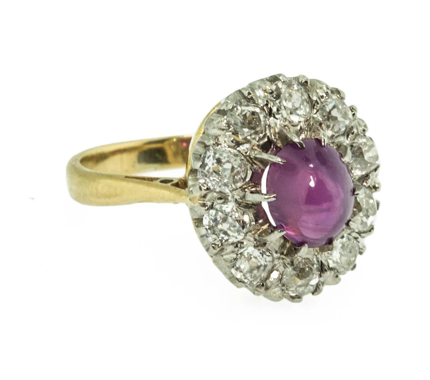 Antique Star Ruby Diamond Gold Platinum Ring In Excellent Condition For Sale In Toronto, Ontario