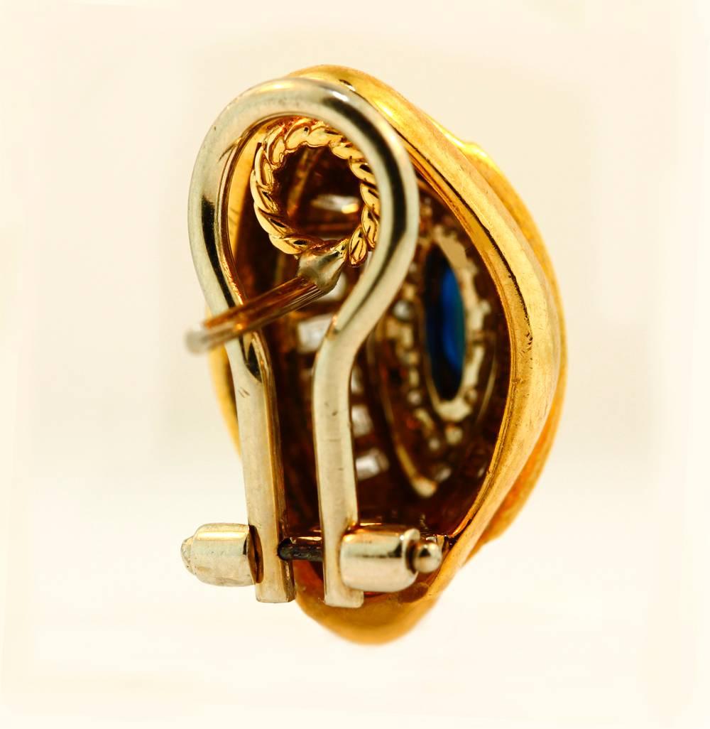 Women's Custom Made Yellow Gold Sapphire Diamond Earrings For Sale