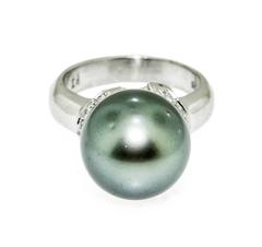 Black Tahitian Pearl Diamond Platinum Ring