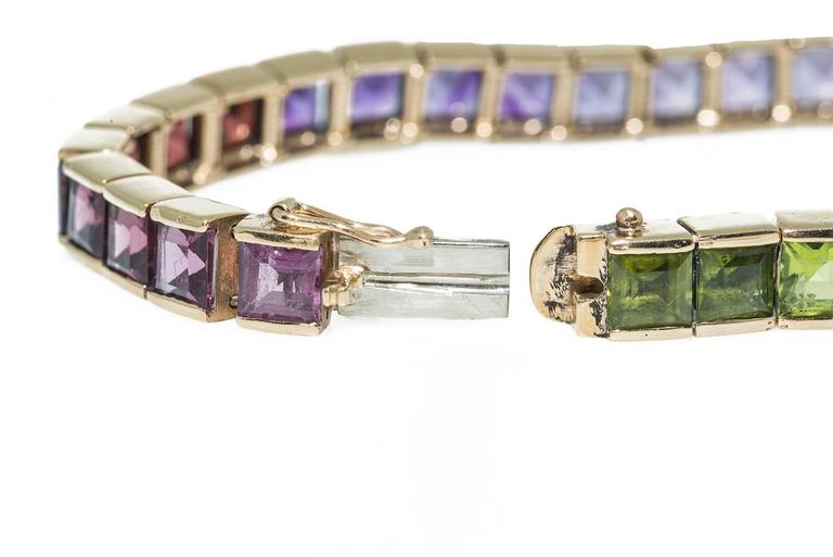 Rainbow Gemstone Gold Bracelet For Sale at 1stDibs