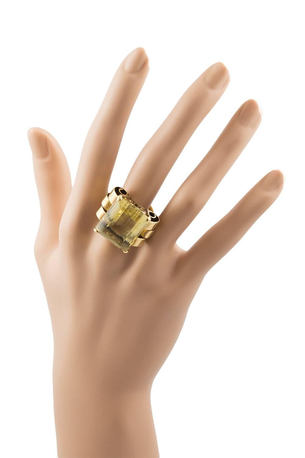 Women's Large Hand Made Retro Lemon Quartz Gold Ring For Sale