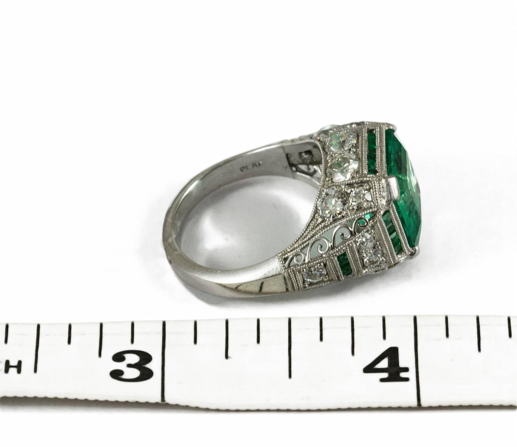Exceptional Art Deco Emerald Diamond Platinum Ring 1