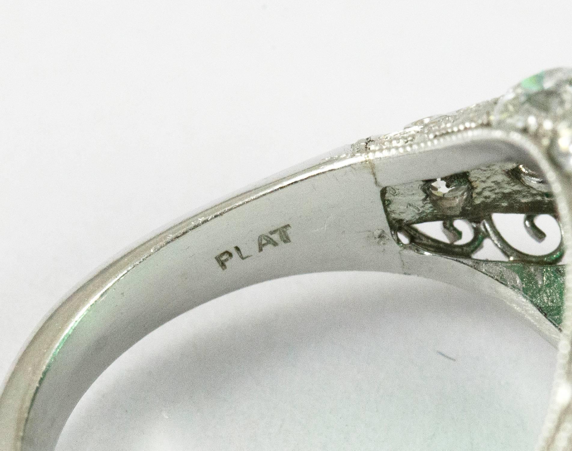 Exceptional Art Deco Emerald Diamond Platinum Ring 2