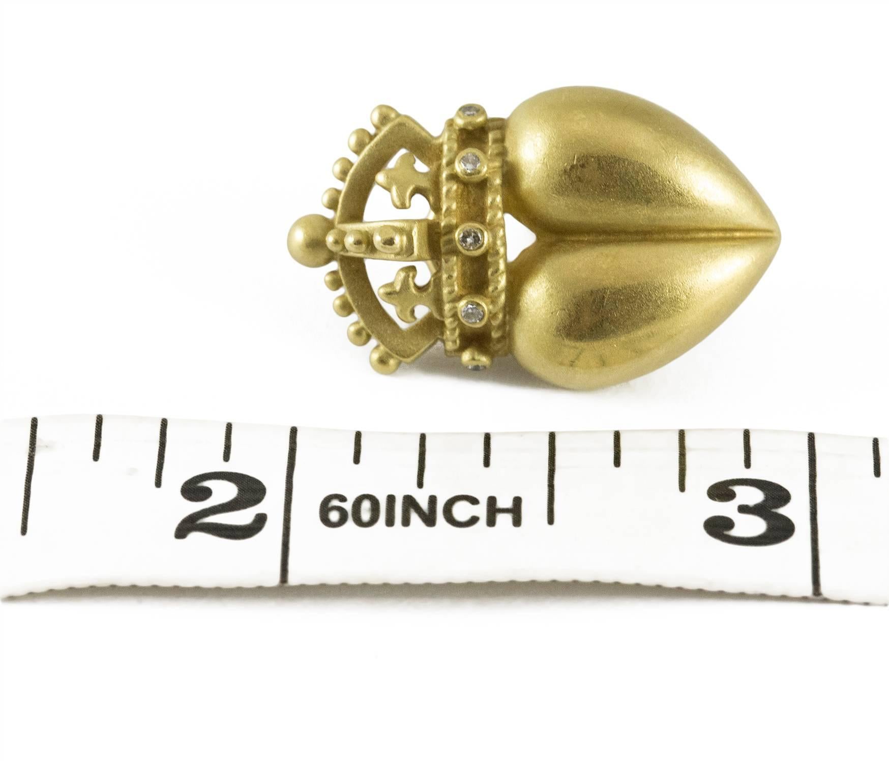 Women's Kieselstein Cord Diamond Gold Royal Crown and Heart Earrings For Sale