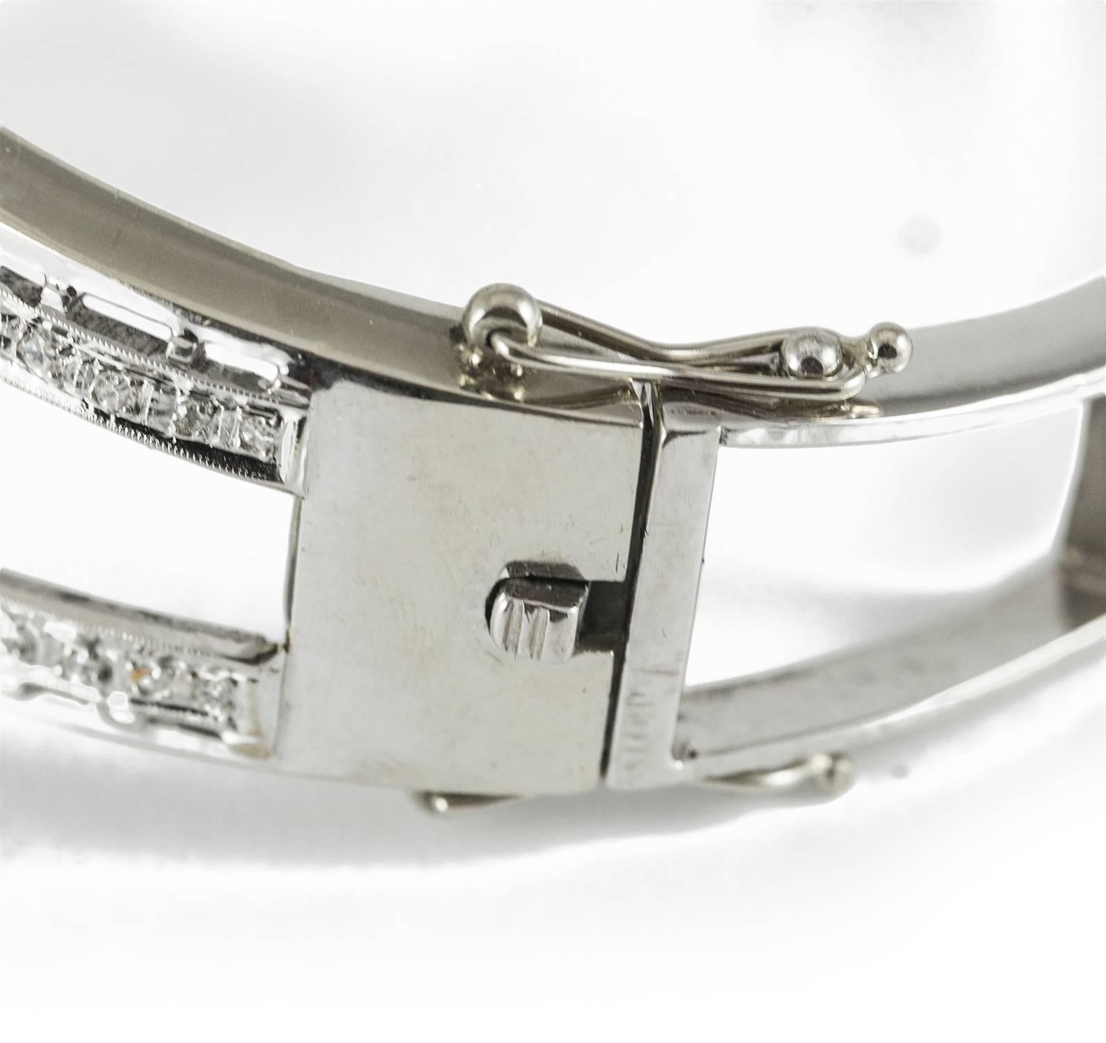 Women's Art Deco Sapphire Diamond Gold Platinum Cuff Bracelet For Sale