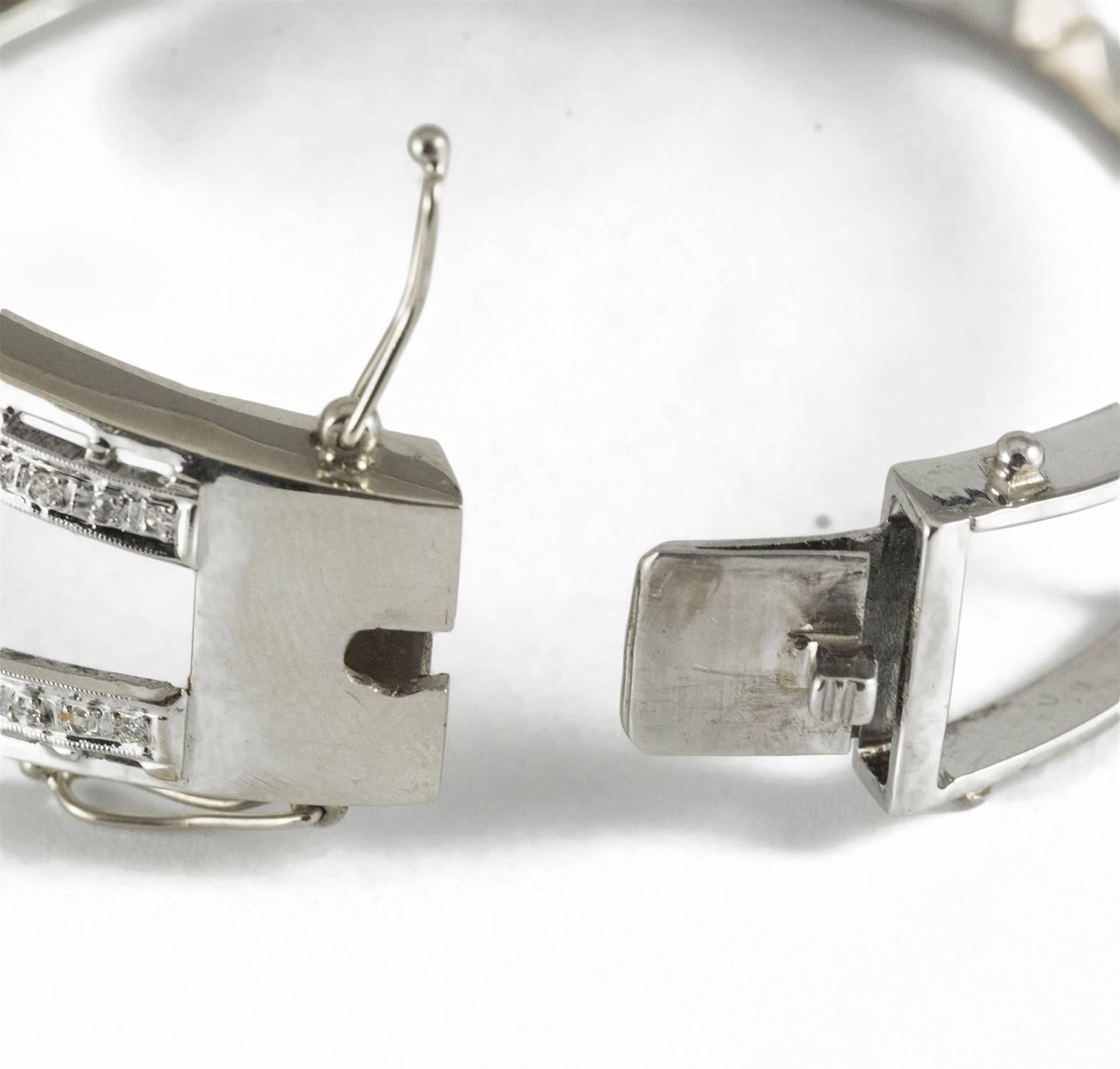 Art Deco Sapphire Diamond Gold Platinum Cuff Bracelet For Sale 1