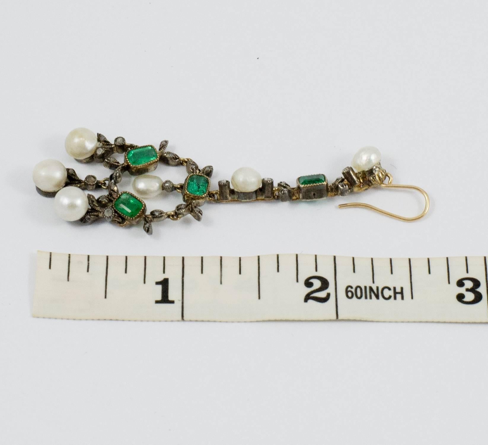 Women's Antique Emerald and Pearl Earrings