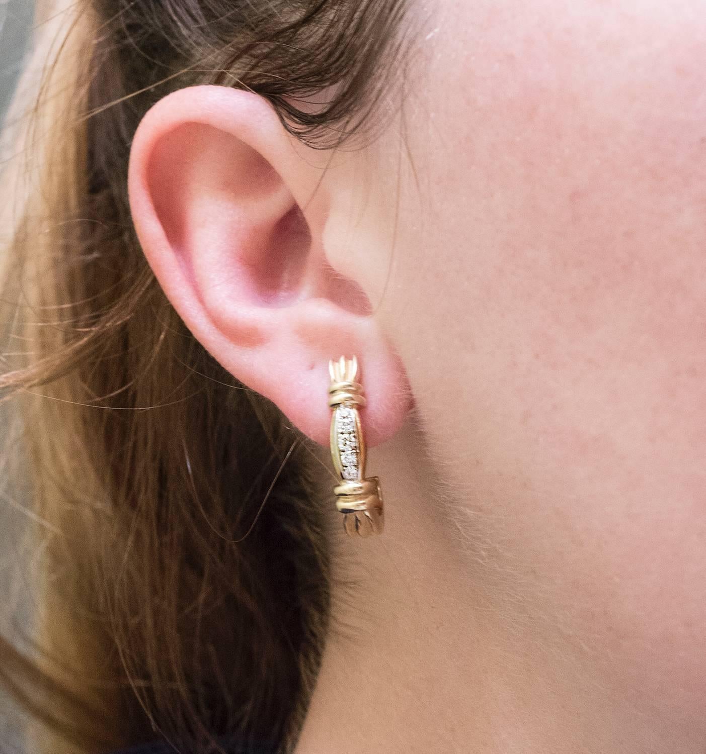 Diamond Gold Demi Hoop Earrings For Sale 1