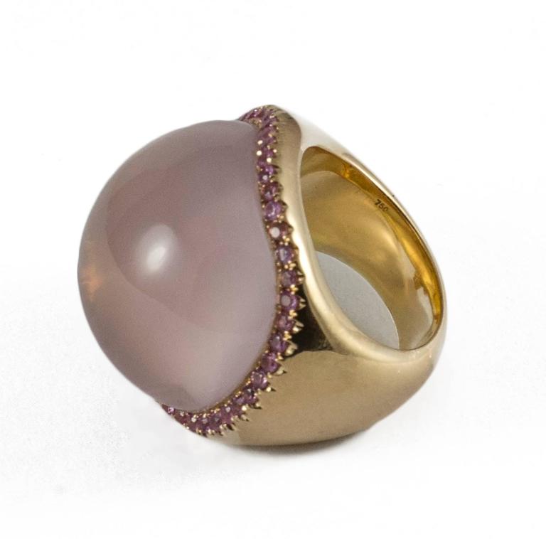 European Rose Quartz Pink Sapphire and Diamond Ring For Sale at 1stDibs