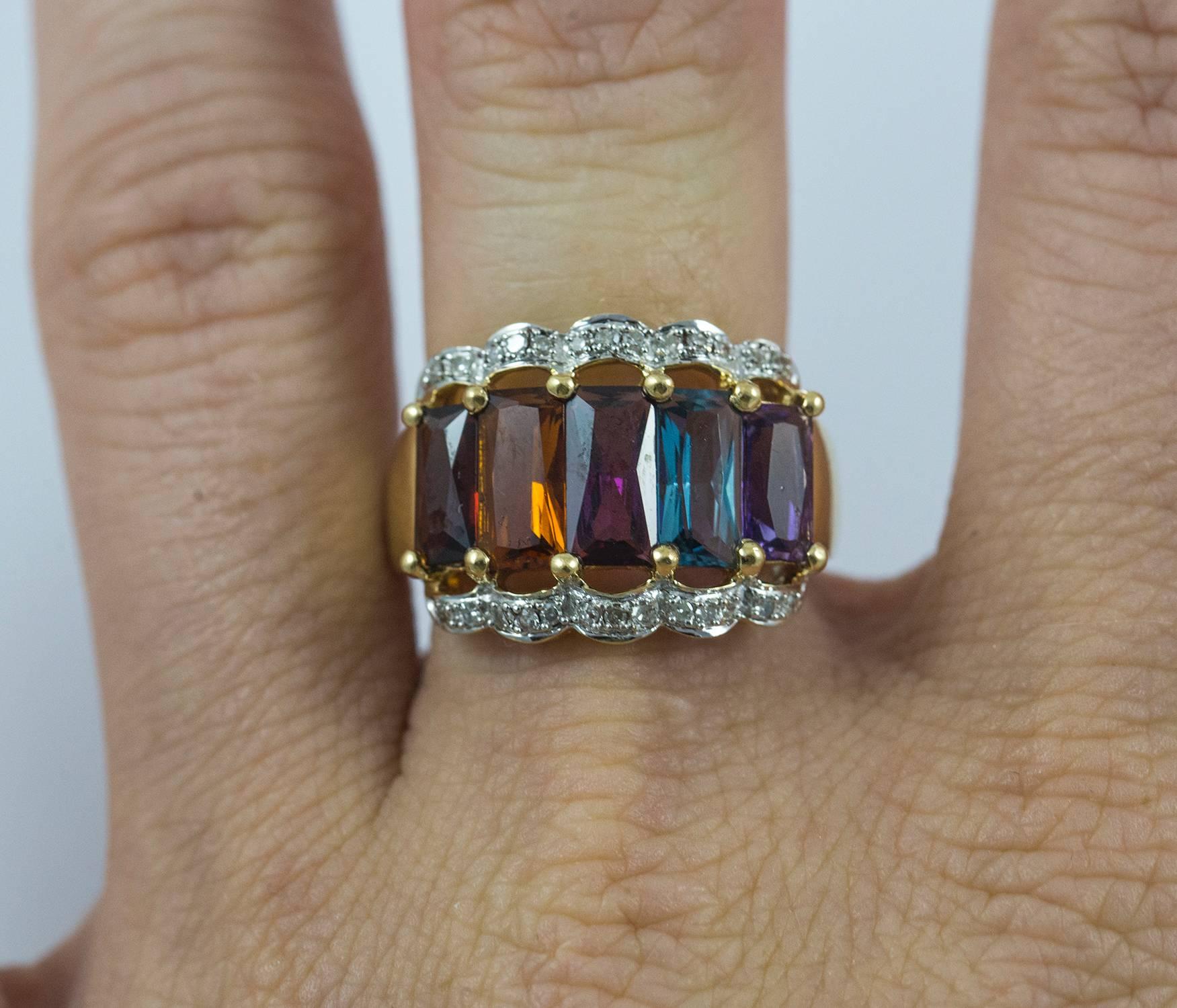 Multi Gemstone and Diamond Band Ring For Sale 1