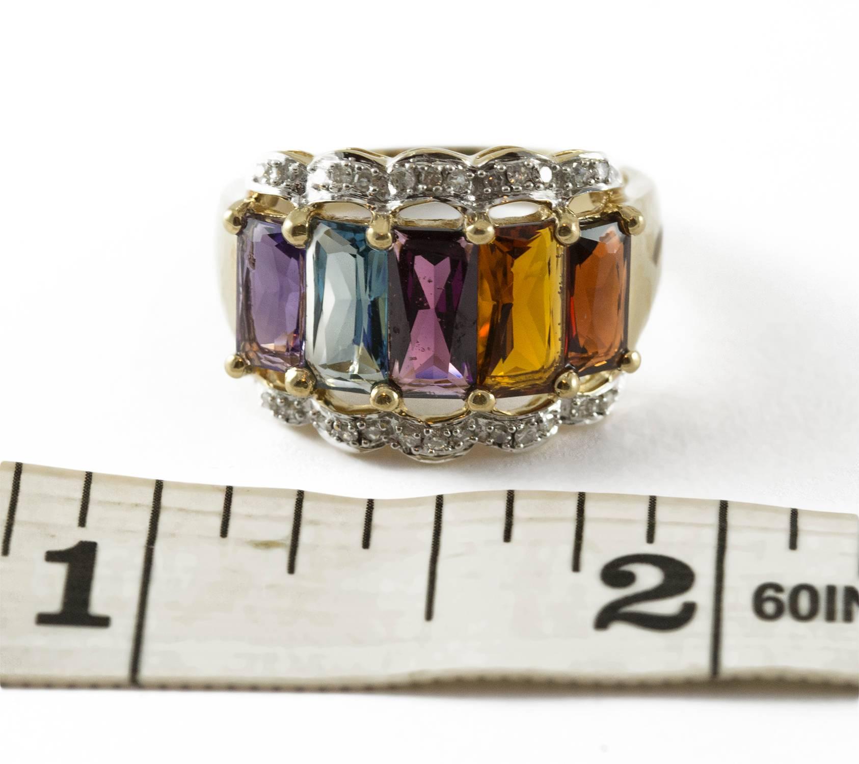 Women's Multi Gemstone and Diamond Band Ring For Sale