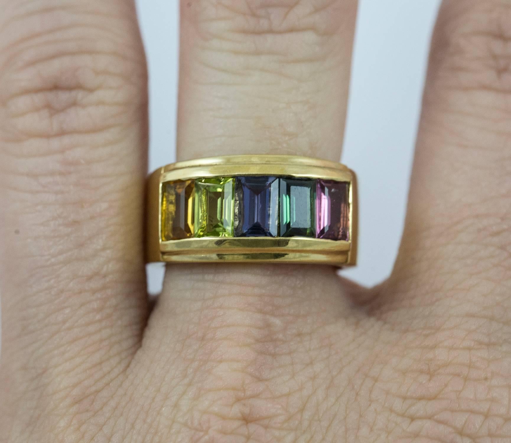 Women's 18K Multi Gemstone Band Ring For Sale