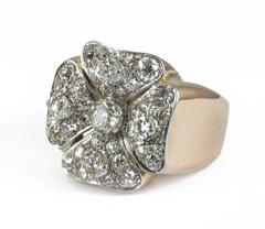 Vintage Rose Gold and Platinum Diamond Cluster Ring