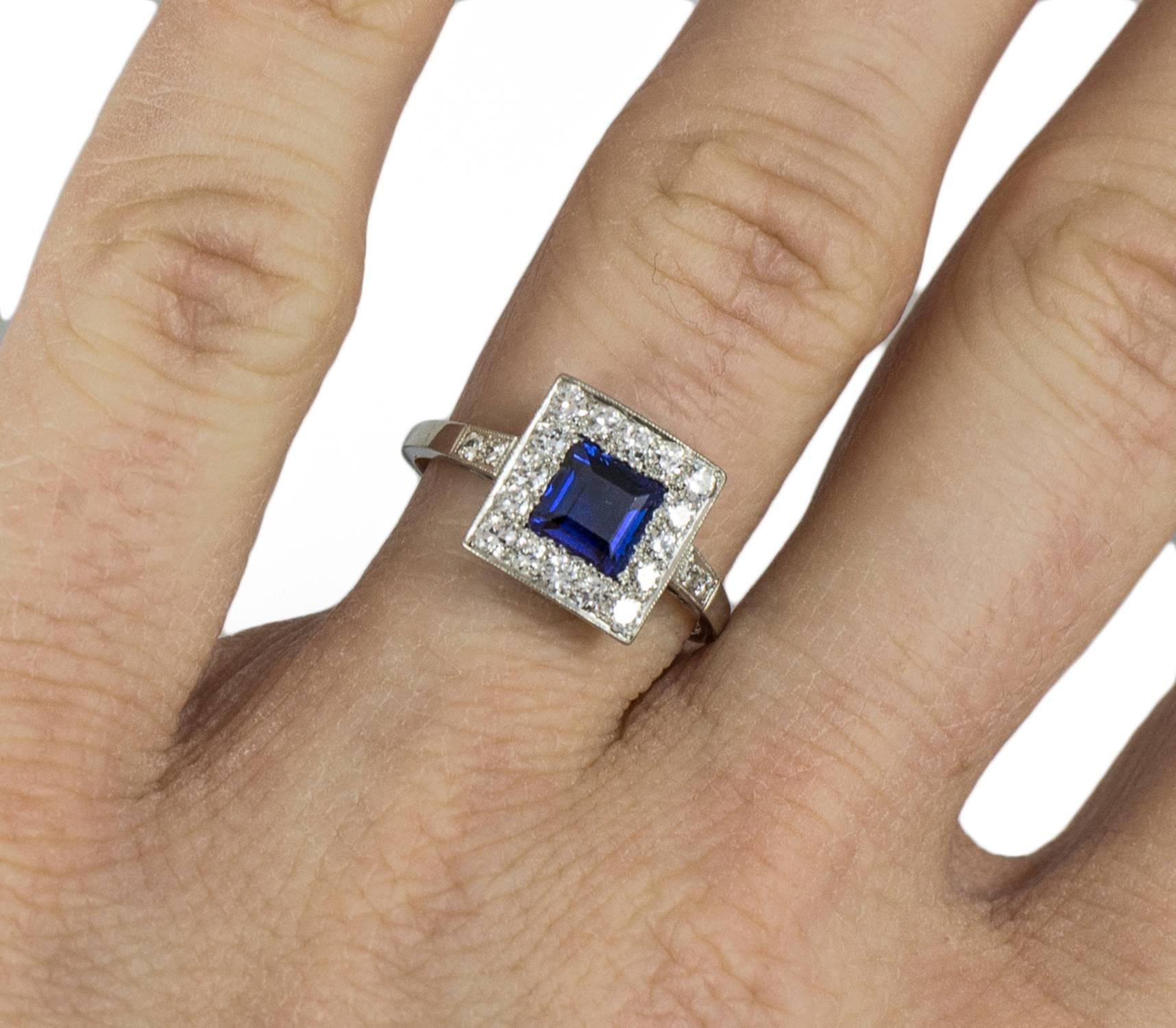 Art Deco Platinum Diamond Sapphire Ring 1