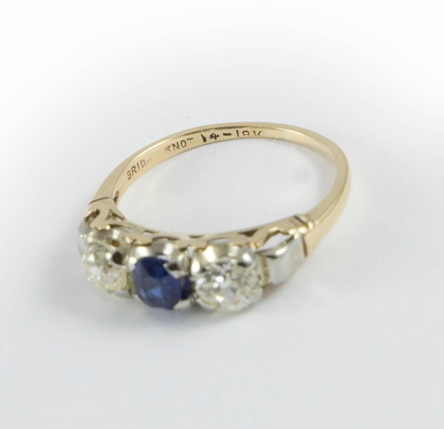 Vintage Gold Diamond and Sapphire Ring In Excellent Condition For Sale In Toronto, Ontario