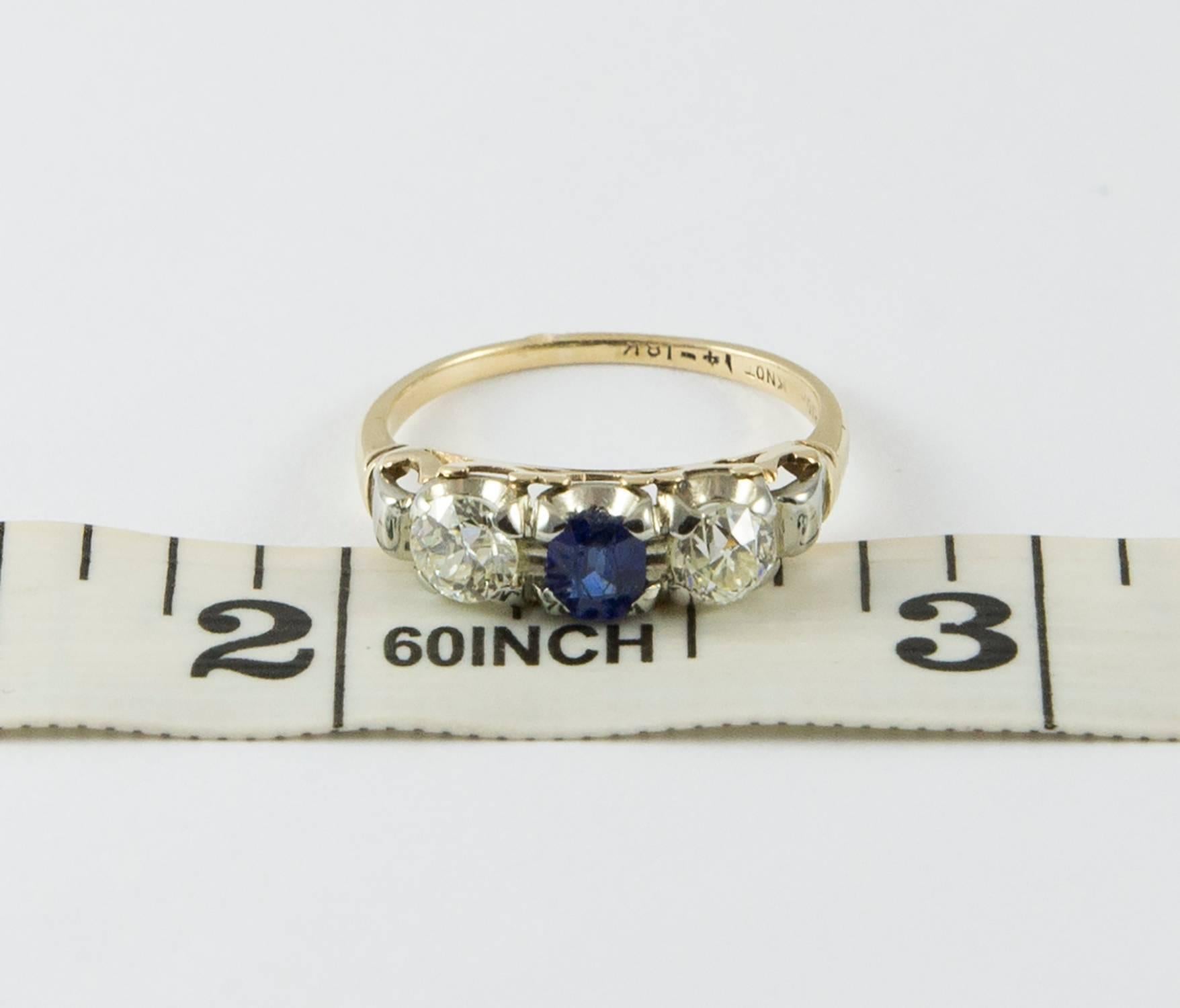 Vintage Gold Diamond and Sapphire Ring For Sale 1