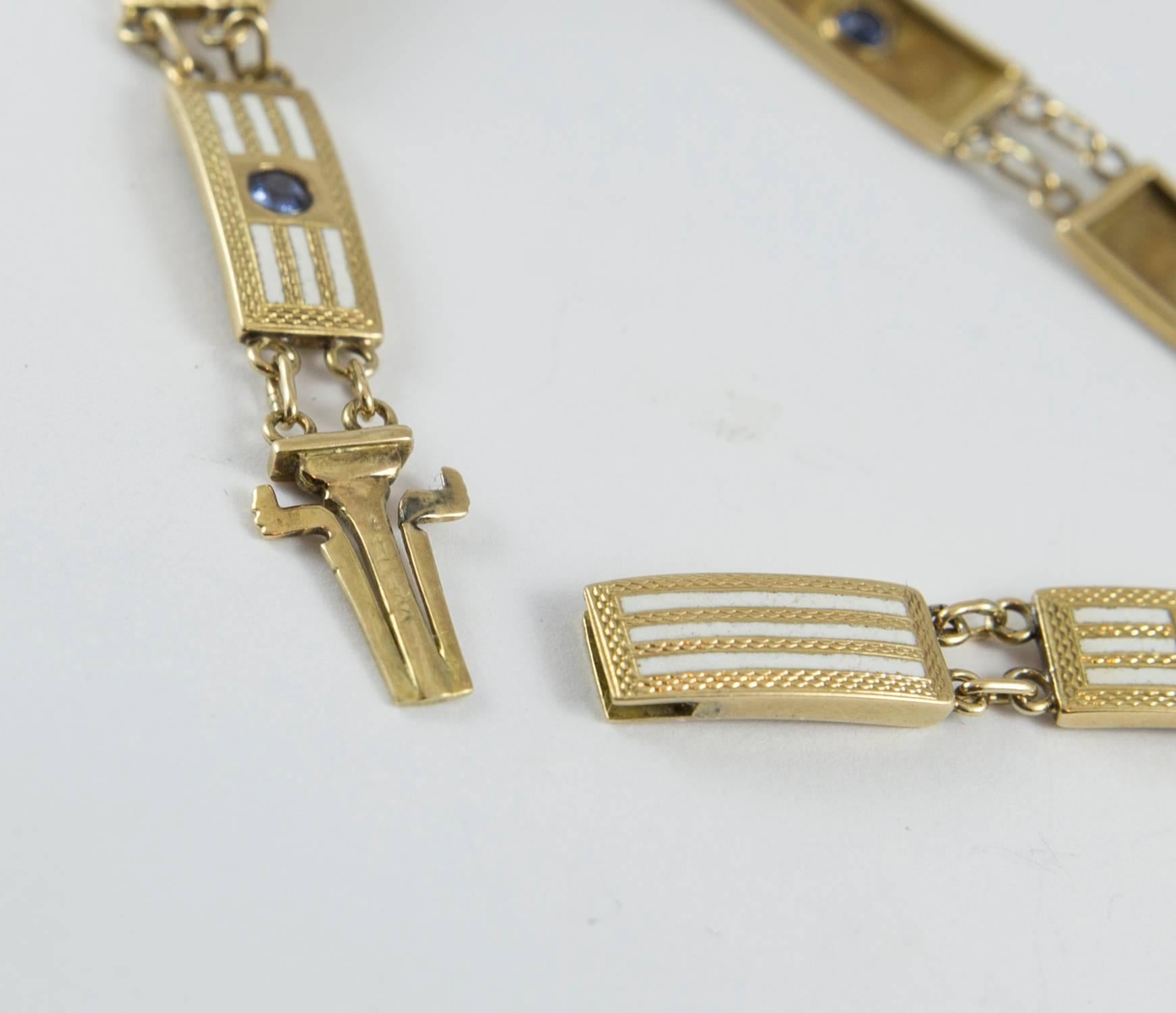 Art Deco Sapphire Gold and Enamel Link Bracelet  In Good Condition For Sale In Toronto, Ontario