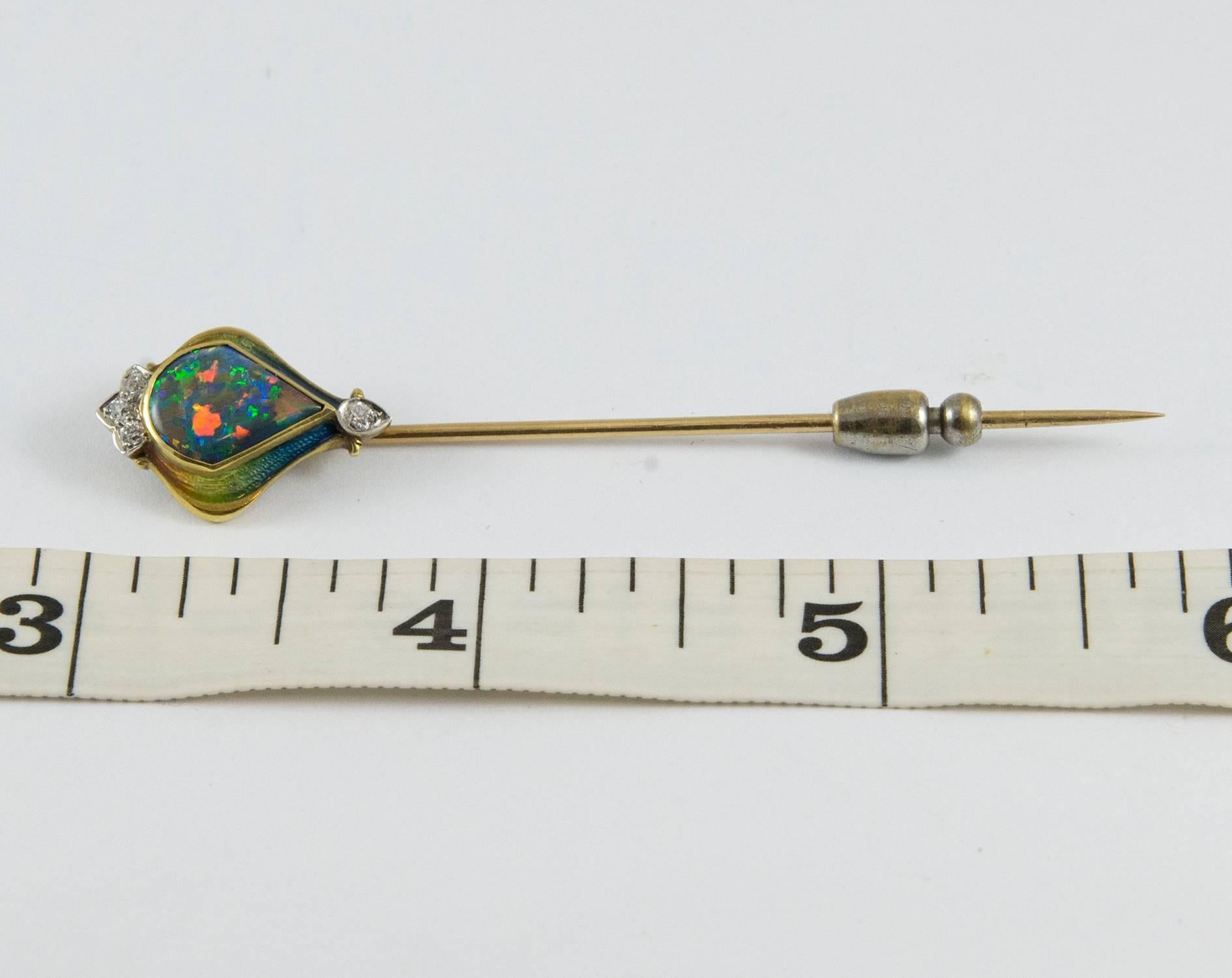 Art Nouveau Antique Black Opal Stick Pin For Sale