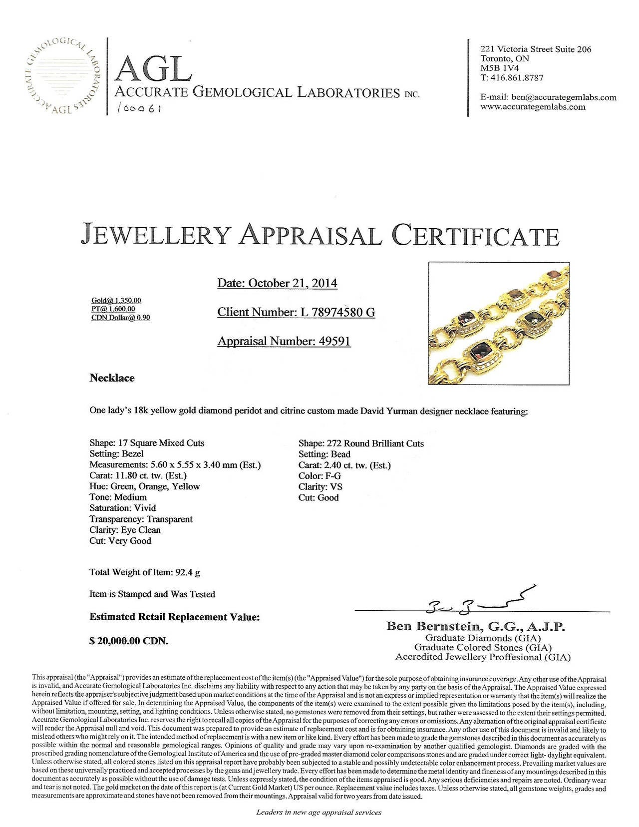 David Yurman Peridot Citrine Diamond Gold Link Necklace 2