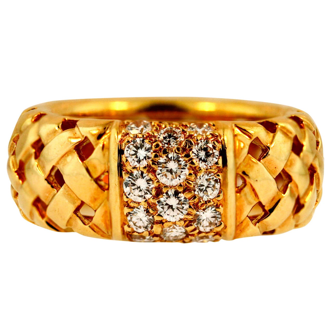 Tiffany & Co. Vannerie Diamond Gold Band Ring For Sale