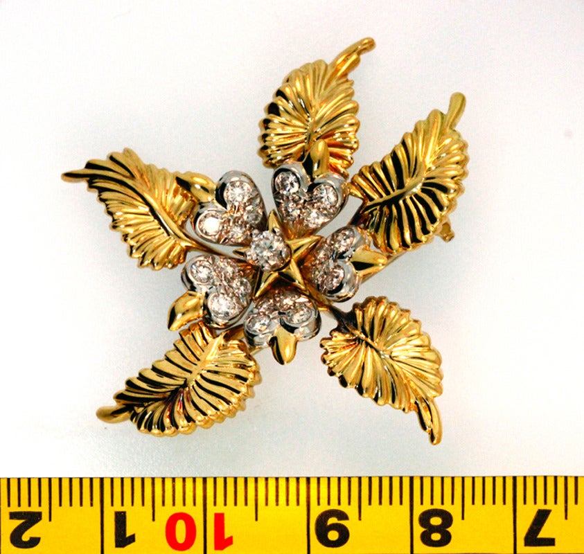 Women's Tiffany & Co. Jean Schlumberger Diamond Gold Platinum Flower Brooch For Sale