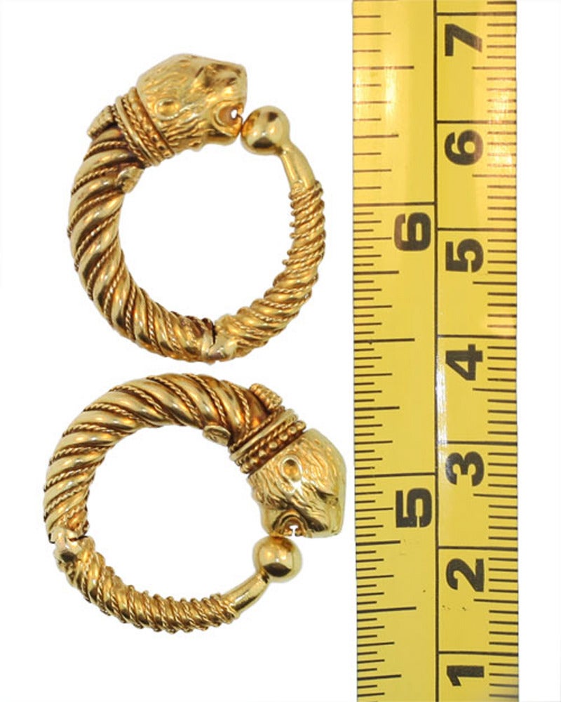 Lalaounis Gold Lion's Head Hoop Earrings For Sale 1