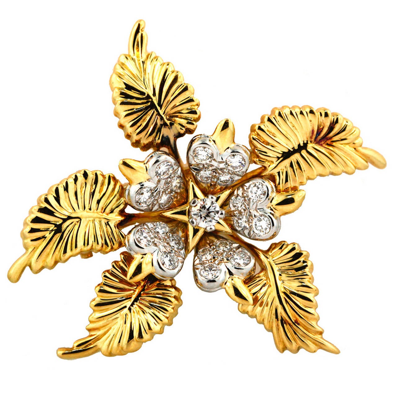 Tiffany & Co. Jean Schlumberger Diamond Gold Platinum Flower Brooch For Sale