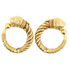 Lalaounis Gold Lion's Head Hoop Earrings