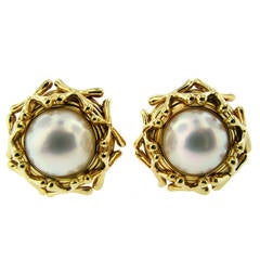 Tiffany & Co. Jean Schlumberger Mabe Pearl Gold Stud Earrings