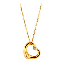 Tiffany & Co. Elsa Peretti Diamond Gold Open Heart Necklace
