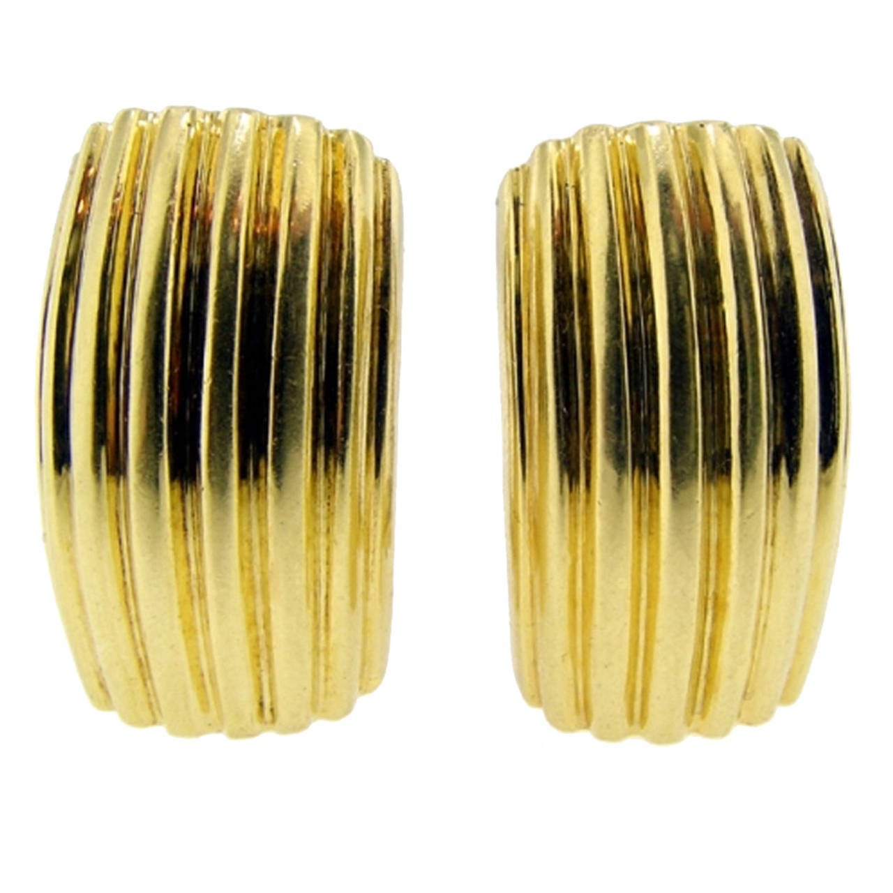 Tiffany & Co. Ribbed Gold Earrings. For Sale