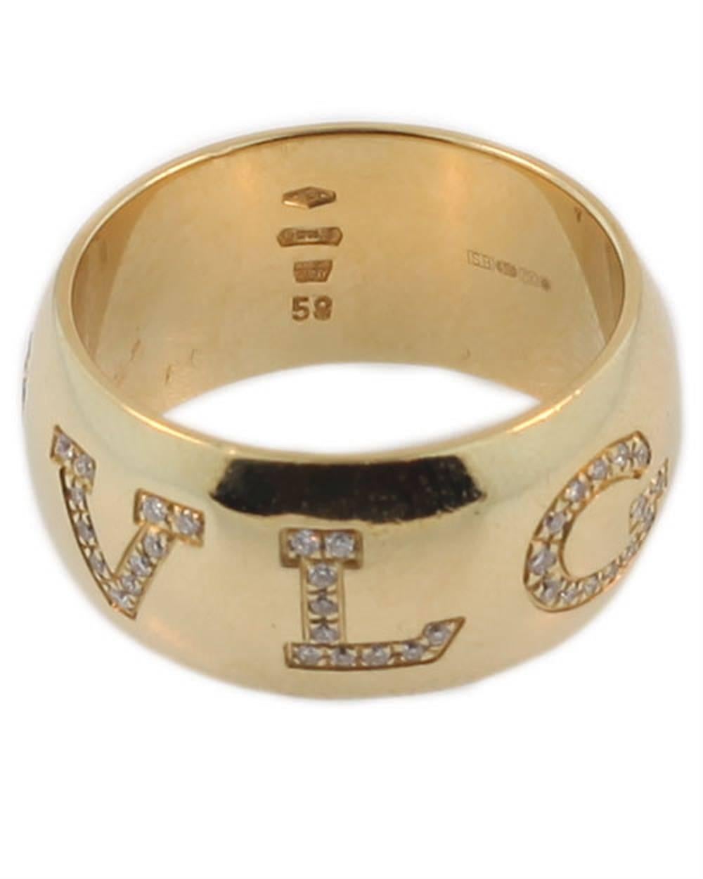 Women's Bvlgari Signature Diamond Gold Band Ring For Sale
