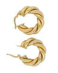Gold Twisted Rope Hoop Dangle Earrings