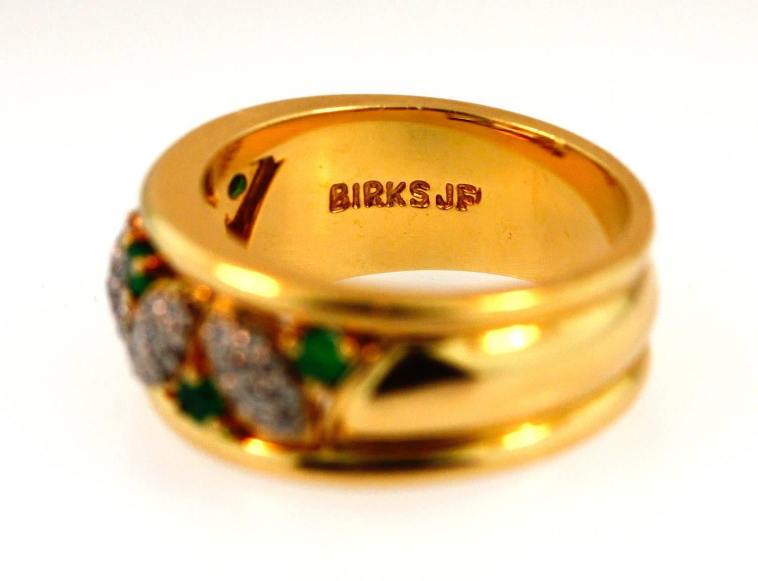 Women's Birks diamond emerald gold Platinum Gold Ring  For Sale