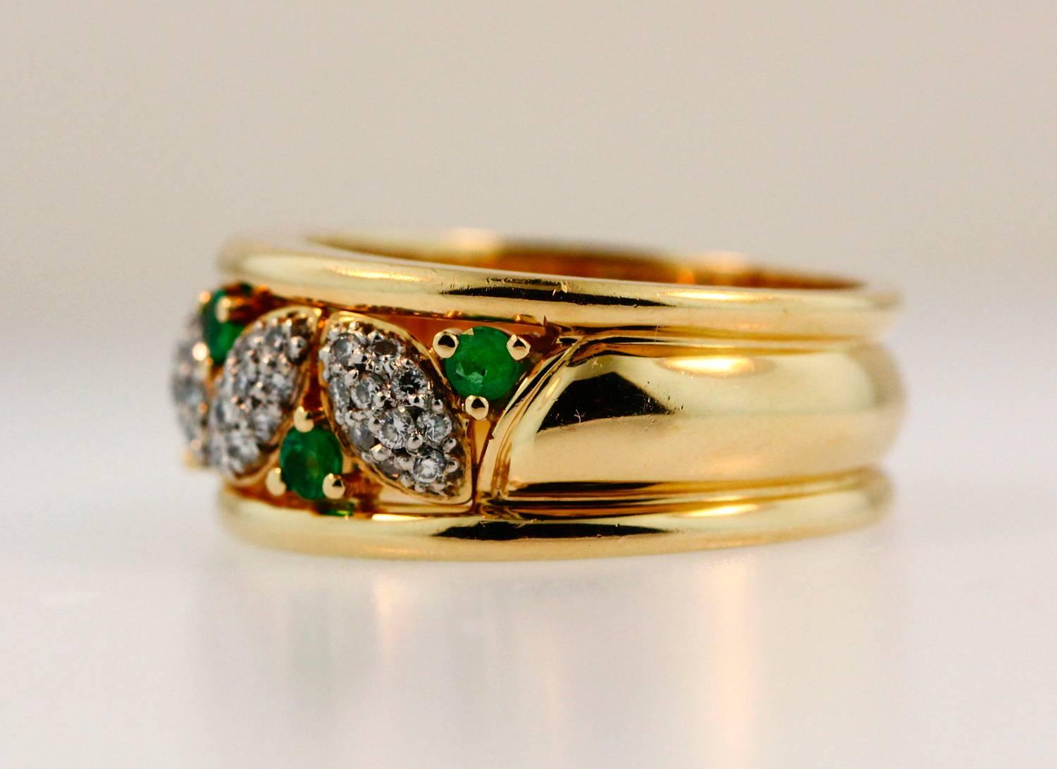 Birks diamond emerald gold Platinum Gold Ring  For Sale 1