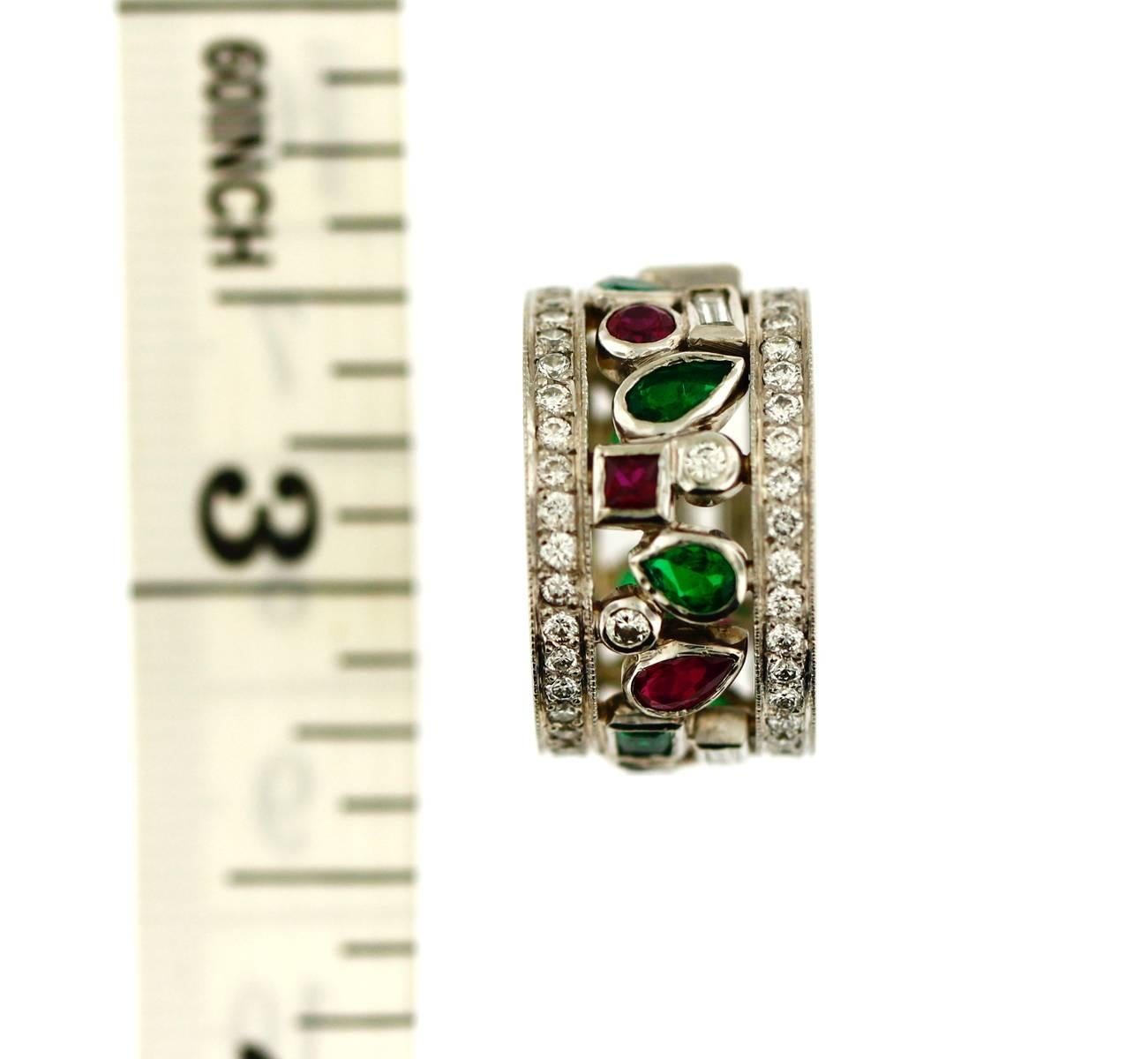 Women's Emerald Ruby Diamond Gold Custom Made Band Ring For Sale
