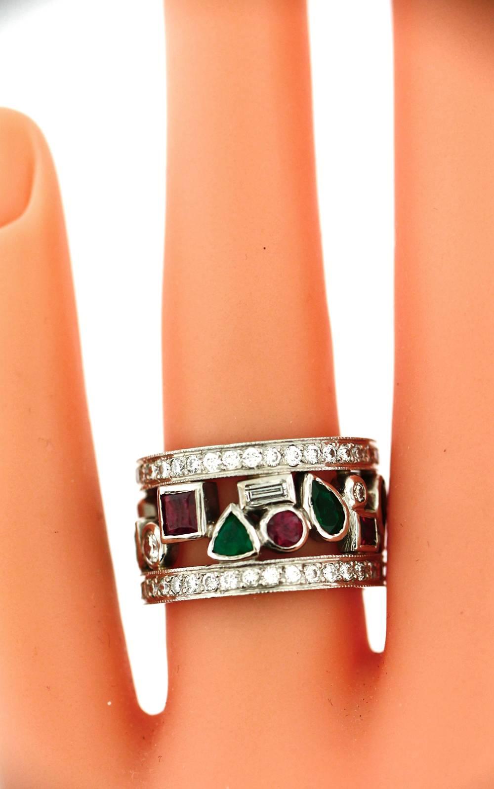 Emerald Ruby Diamond Gold Custom Made Band Ring For Sale 1