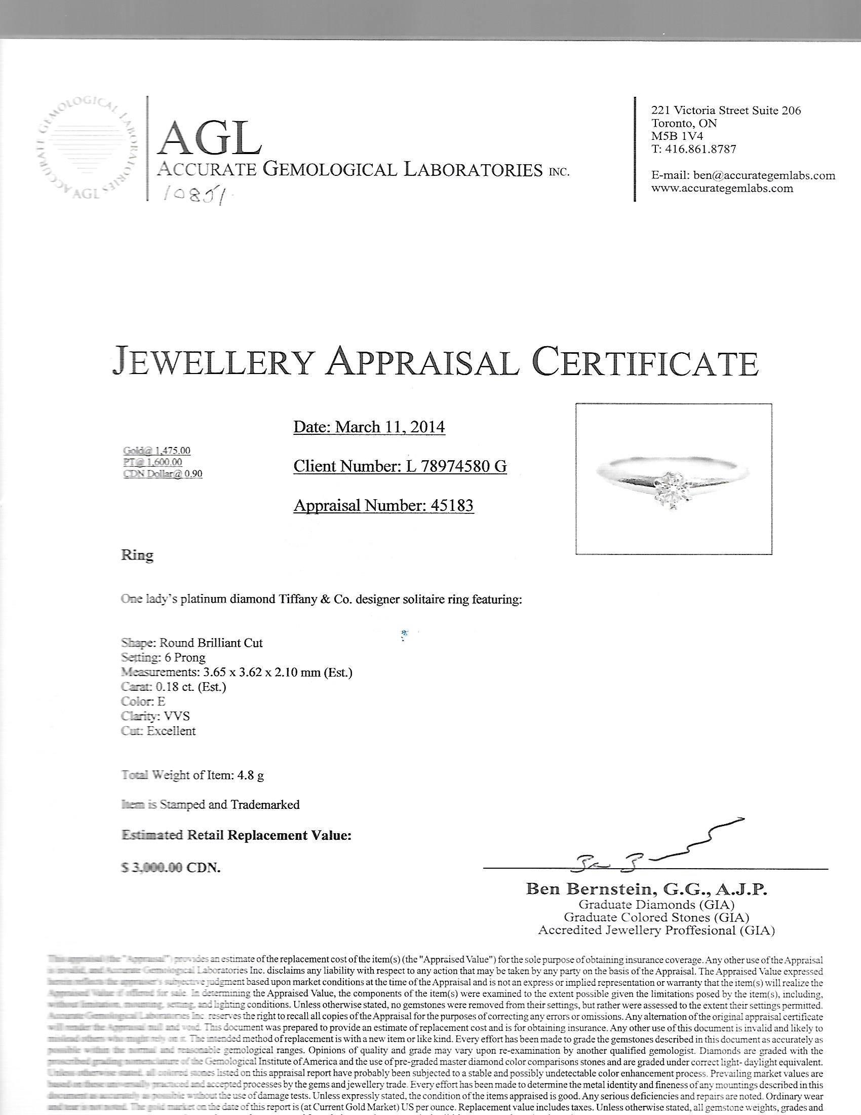 Tiffany & Co. Delicate Diamond Platinum Solitaire Ring For Sale 1