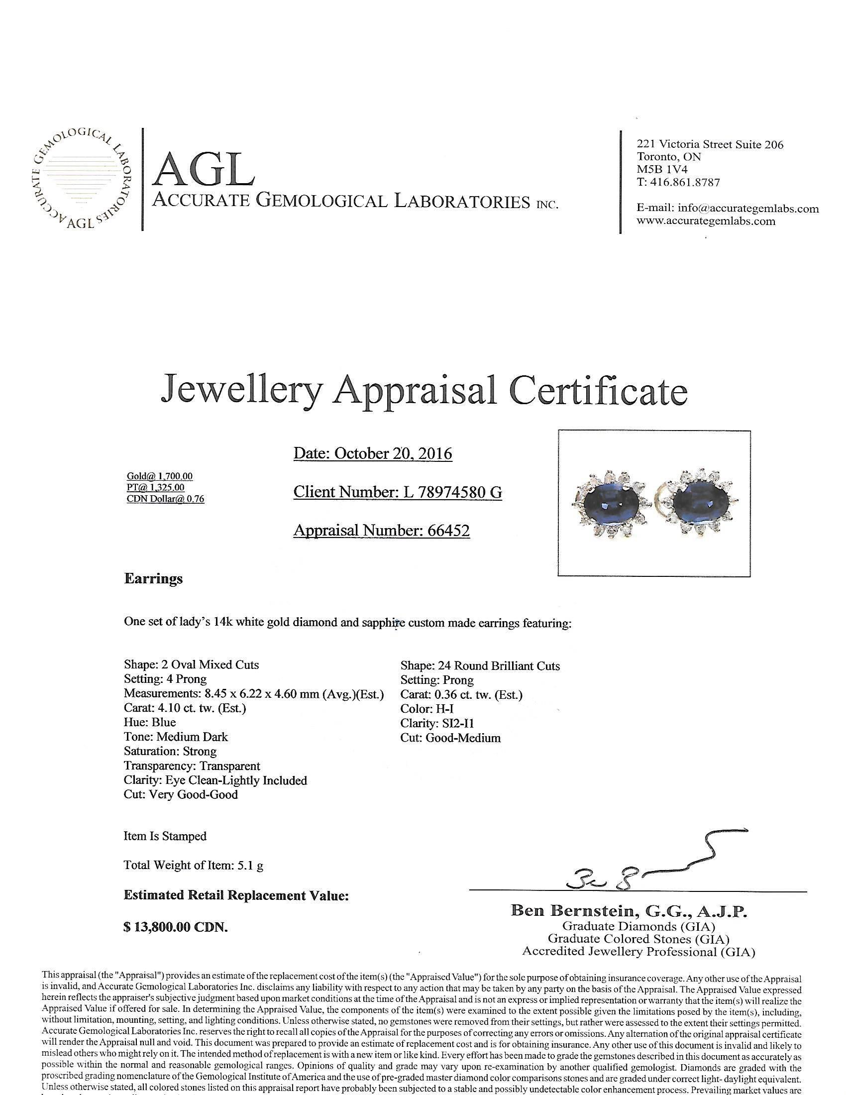 White Gold Diamond and Sapphire Stud Earrings For Sale 2