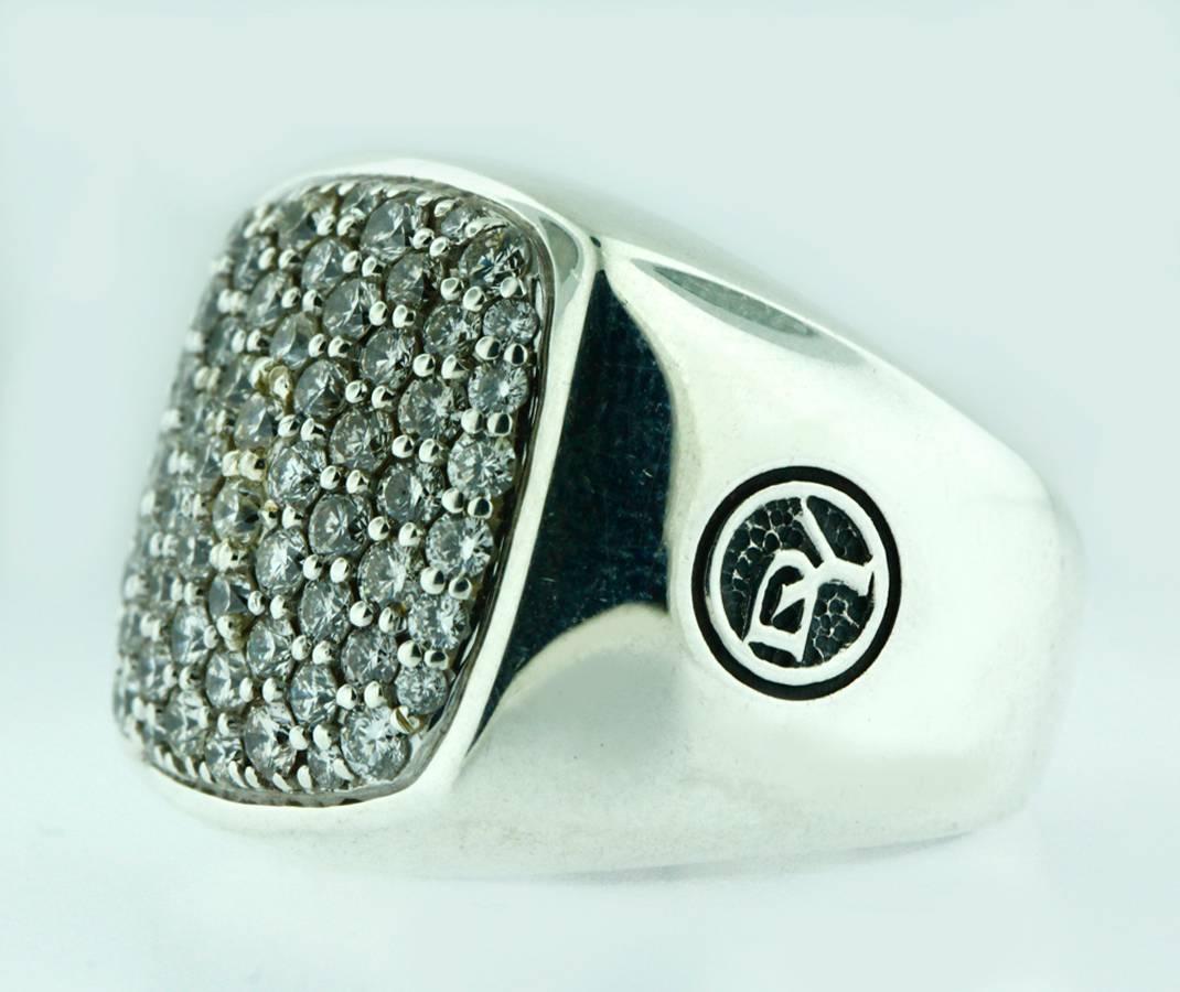 David Yurman Silver Pave Diamond Ring  In Excellent Condition For Sale In Toronto, Ontario