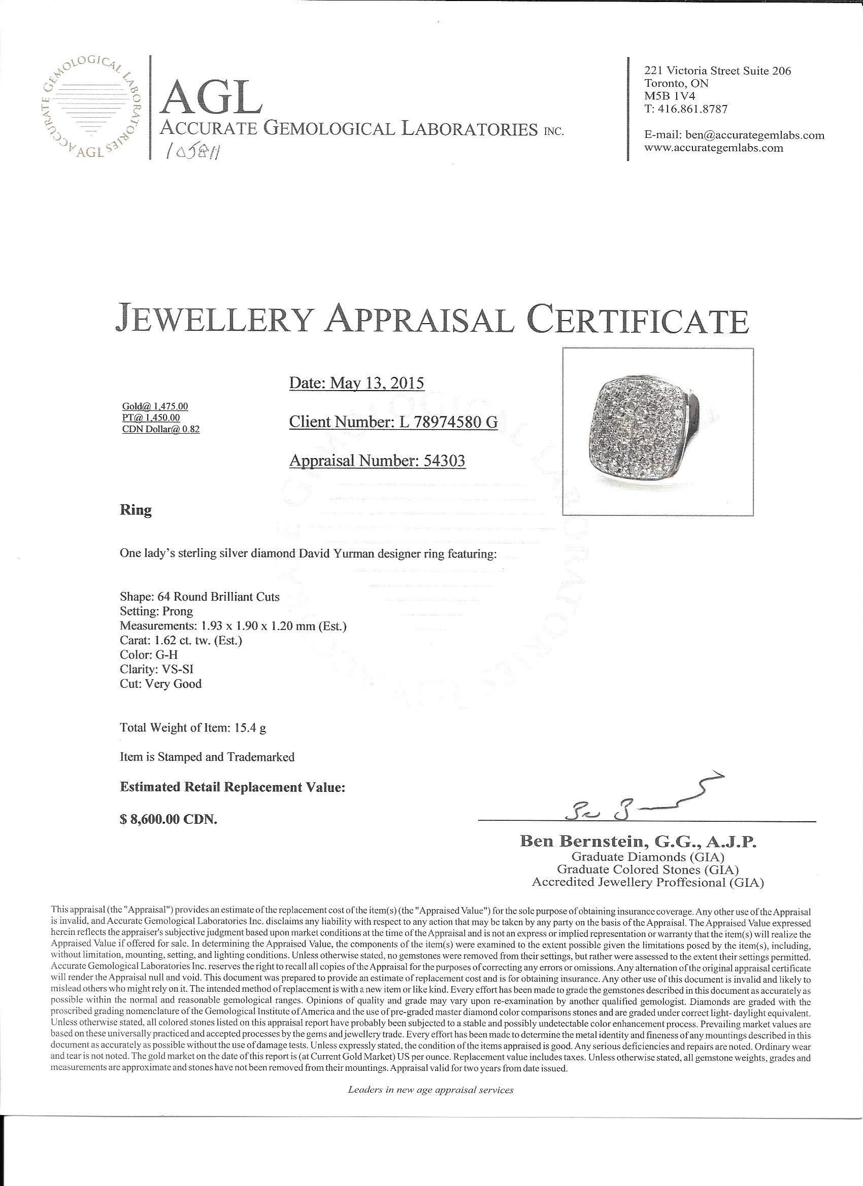 David Yurman Silver Pave Diamond Ring  For Sale 3