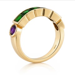 Natural Tsavorite Garnets 1.88cts set in 14K Y Gold Ring with 3mm Round Amethyst