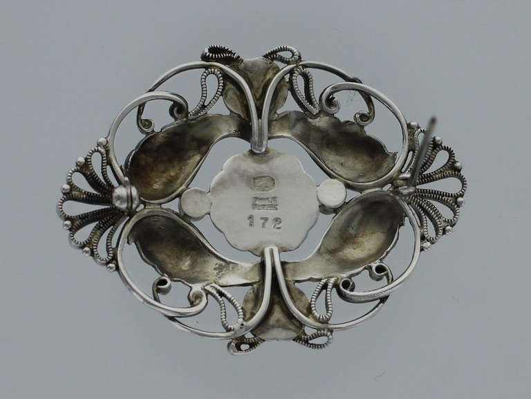 Georg Jensen Sterling Silver and Moonstone Brooch No. 172.  The Brooch measures 2