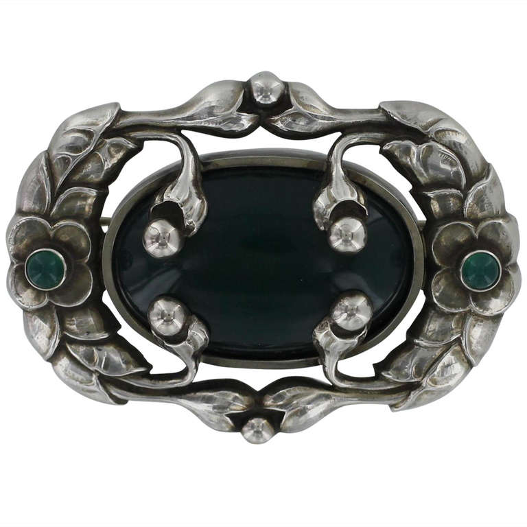 Georg Jensen Brooch 169 with Green Agate For Sale